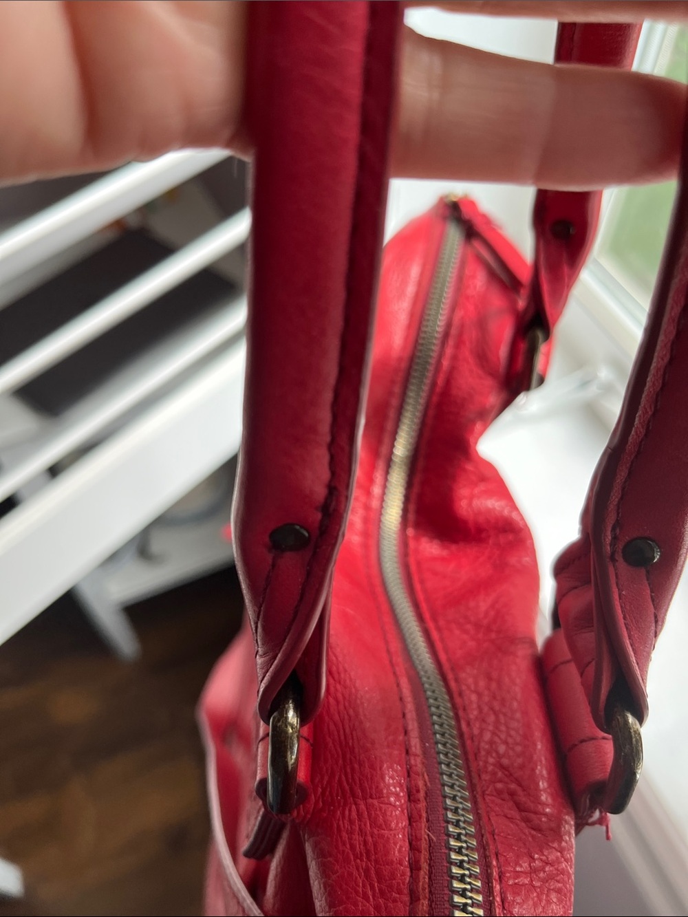 American Leather Co. Red Leather Shoulder Bag with Front Zip Pocket - Picture 11 of 16